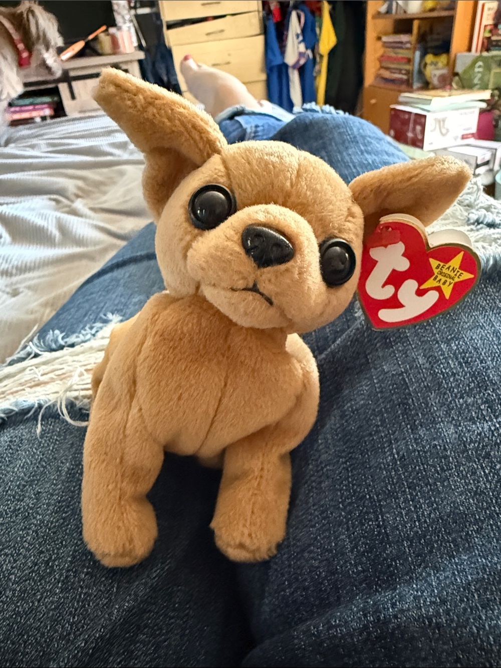 Ty Plush Chihuahua Dog - Light Brown with Black Eyes
